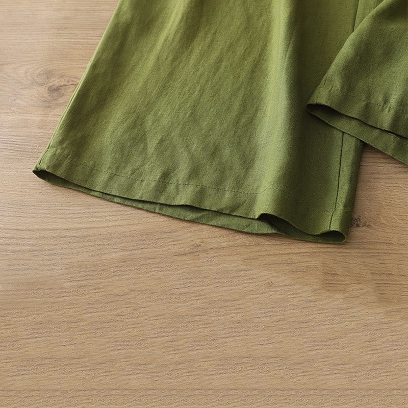 Buddha Stones Casual Retro Plain Women's Cotton Wide Leg Pants With Pockets Zipper - image 23