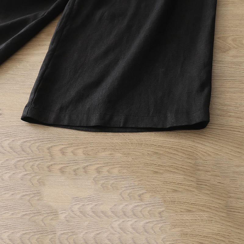 Buddha Stones Casual Retro Plain Women's Cotton Wide Leg Pants With Pockets Zipper - image 18