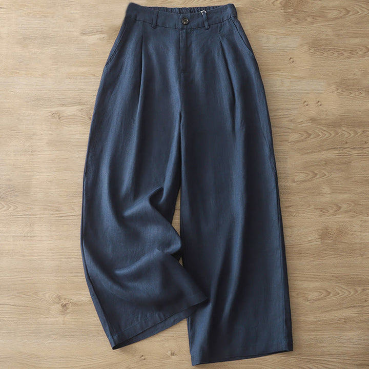 Buddha Stones Casual Retro Plain Women's Cotton Wide Leg Pants With Pockets Zipper - DarkBlue - US8-10,UK/AU12-14,EU40-42 (2XL) - image 33