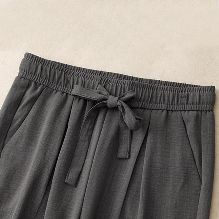 Buddha Stones Casual Summer Lace-Up Texture Design Women's Cotton Wide Leg Pants With Pockets - image 13