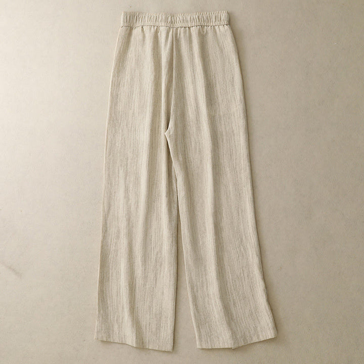 Buddha Stones Casual Summer Lace-Up Texture Design Women's Cotton Wide Leg Pants With Pockets - image 1