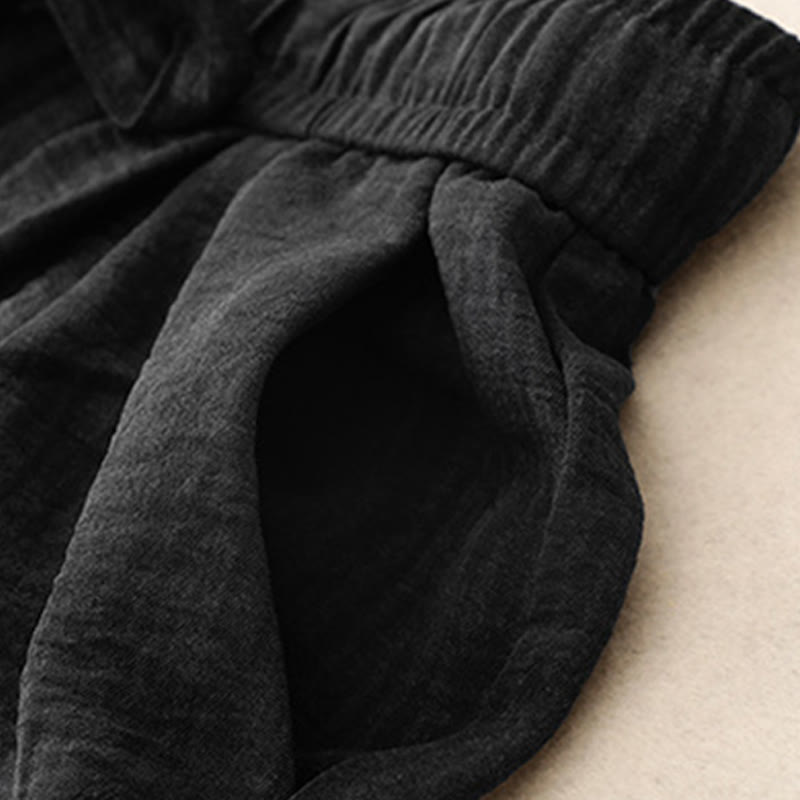 Buddha Stones Casual Summer Lace-Up Texture Design Women's Cotton Wide Leg Pants With Pockets - image 9