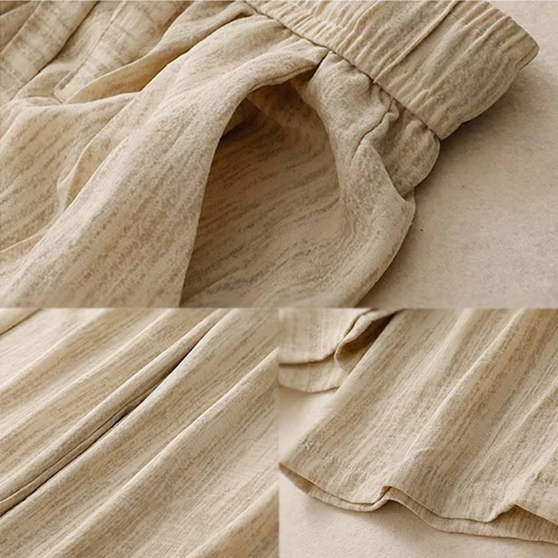 Buddha Stones Casual Summer Lace-Up Texture Design Women's Cotton Wide Leg Pants With Pockets - image 6