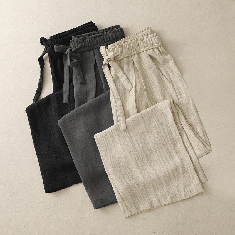 Buddha Stones Casual Summer Lace-Up Texture Design Women's Cotton Wide Leg Pants With Pockets - image 17