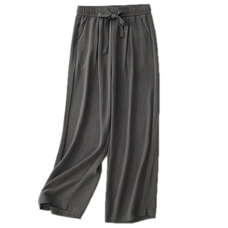 Buddha Stones Casual Summer Lace-Up Texture Design Women's Cotton Wide Leg Pants With Pockets - image 15