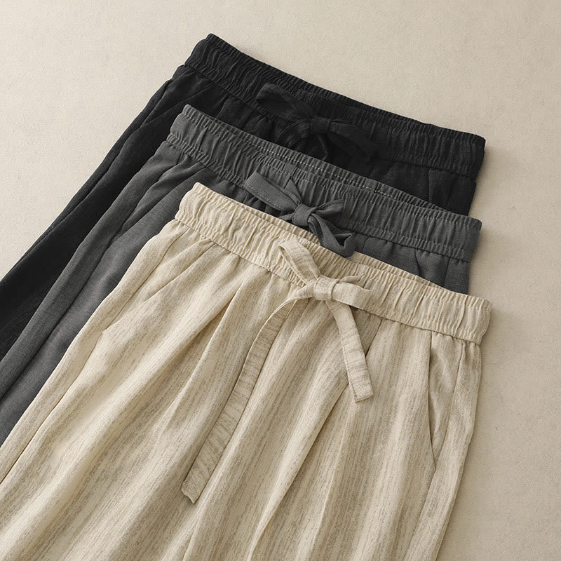 Buddha Stones Casual Summer Lace-Up Texture Design Women's Cotton Wide Leg Pants With Pockets - image 18