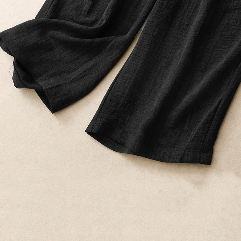 Buddha Stones Casual Summer Lace-Up Texture Design Women's Cotton Wide Leg Pants With Pockets - image 11