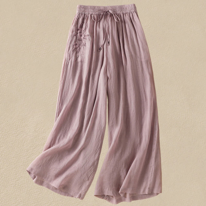 Buddha Stones Commute Embroidery Drawstring Women's Cotton Wide Leg Pants With Pockets - RosyBrown - US8-10,UK/AU12-14,EU40-42 (2XL) - image 32