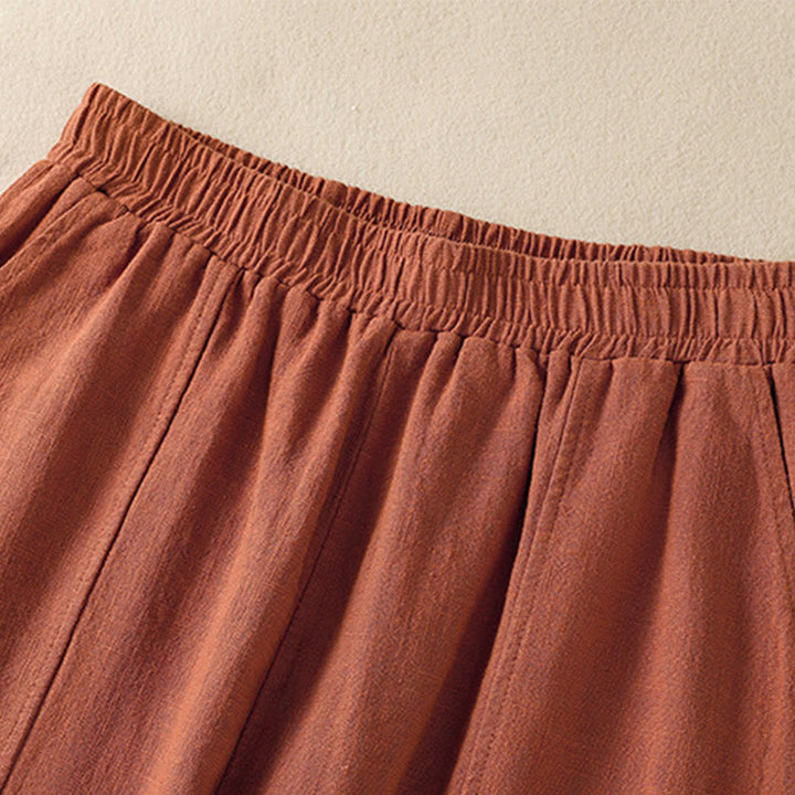 Buddha Stones Plain Simple Design High Waist Women's Cotton Linen Harem Pants With Pockets - image 14