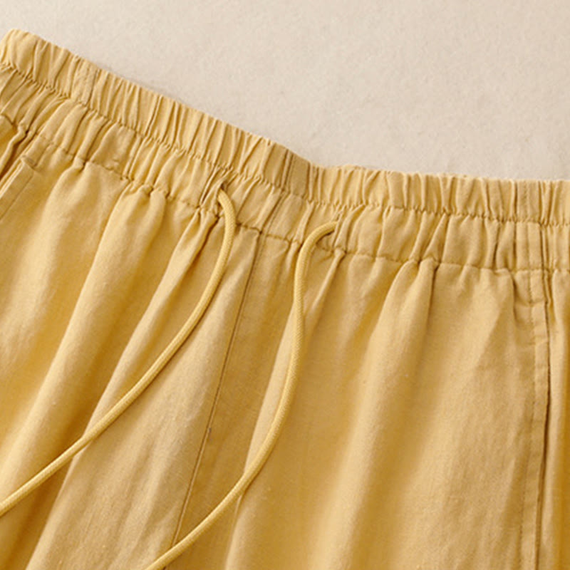 Buddha Stones Vintage Pure Color Drawstring Women's Cotton Linen Ankle-Length Pants With Pockets - image 1