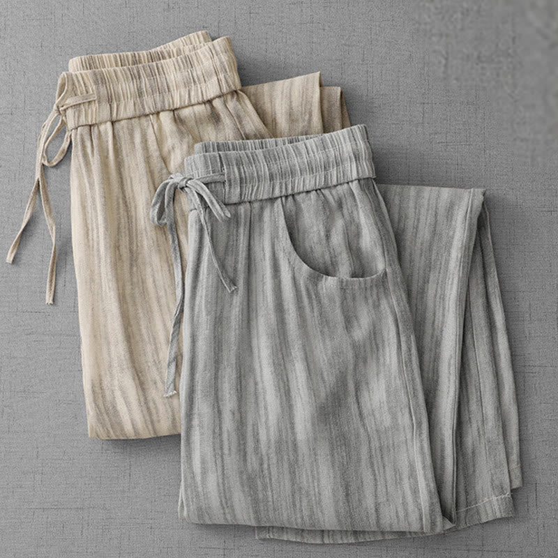 Buddha Stones Casual Tie-Dye Striped Design Drawstring Women's Cotton Wide Leg Pants With Pockets - image 17