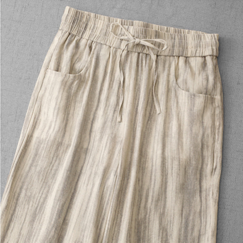 Buddha Stones Casual Tie-Dye Striped Design Drawstring Women's Cotton Wide Leg Pants With Pockets - image 9