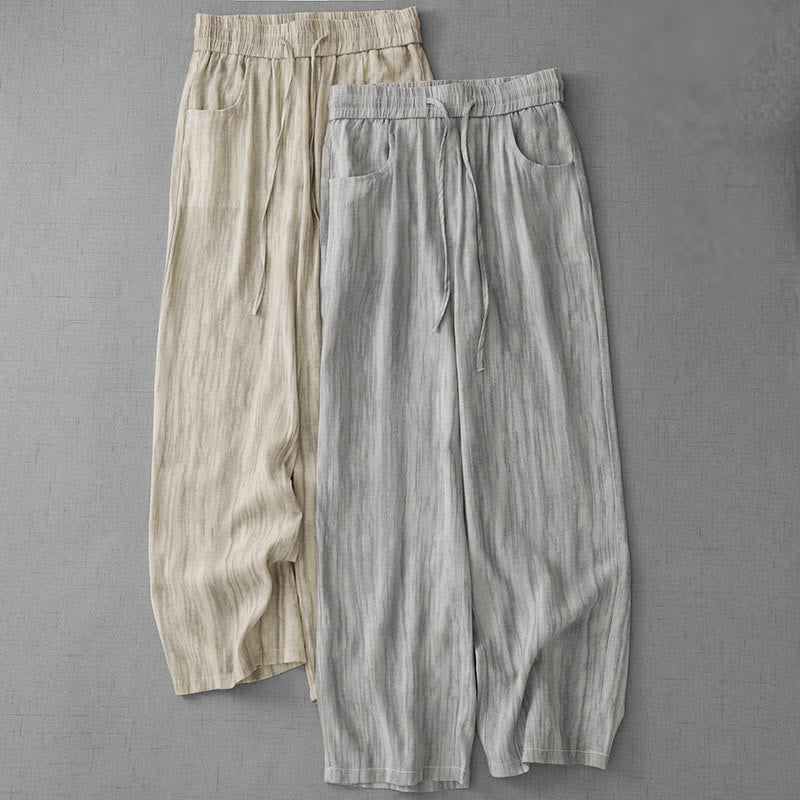 Buddha Stones Casual Tie-Dye Striped Design Drawstring Women's Cotton Wide Leg Pants With Pockets - image 16