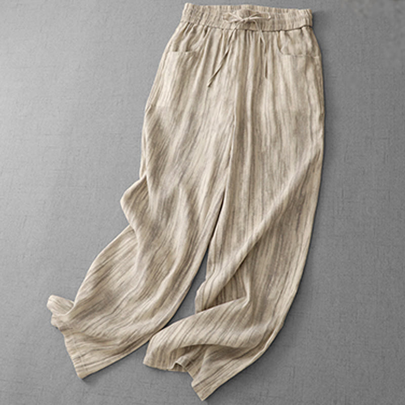 Buddha Stones Casual Tie-Dye Striped Design Drawstring Women's Cotton Wide Leg Pants With Pockets - image 8