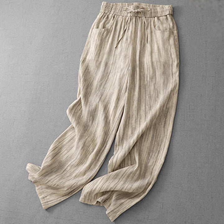 Buddha Stones Casual Tie-Dye Striped Design Drawstring Women's Cotton Wide Leg Pants With Pockets - image 8