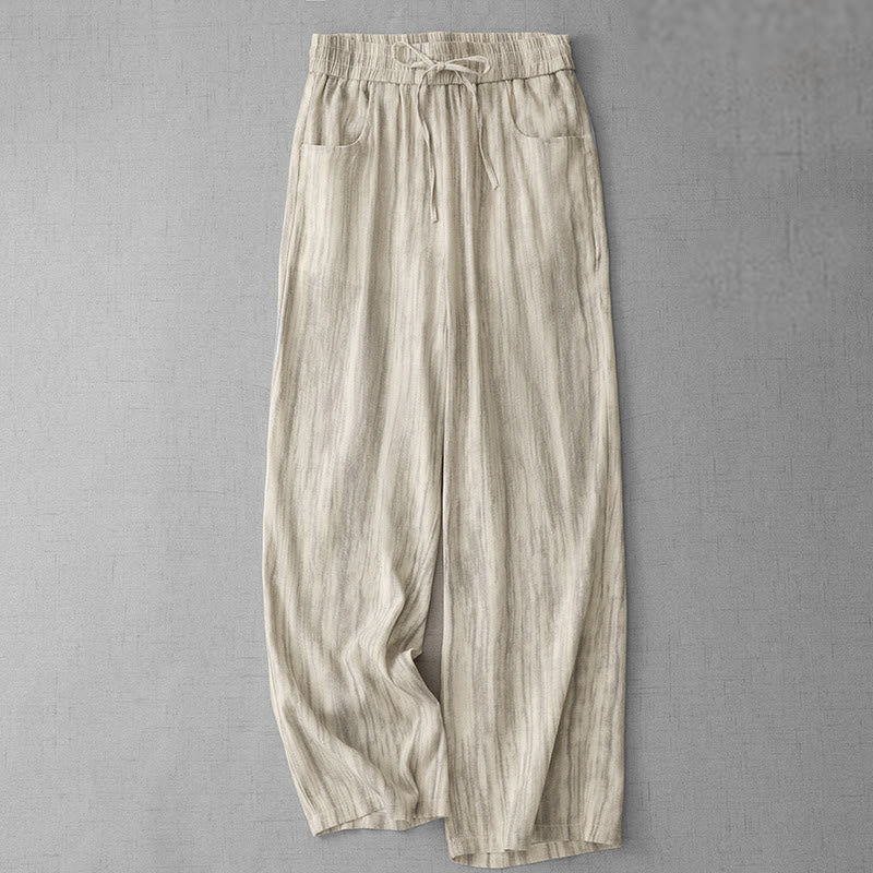 Buddha Stones Casual Tie-Dye Striped Design Drawstring Women's Cotton Wide Leg Pants With Pockets - image 6