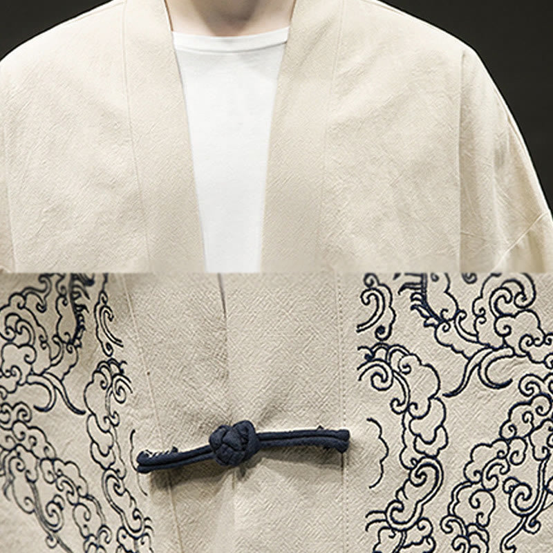 Buddha Stones Chinese Frog-Button Design Open Front Jacket Men's Cotton Linen Long Sleeve Kimono - image 11