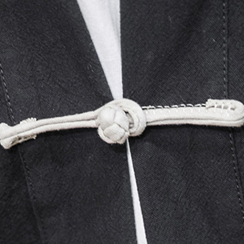 Buddha Stones Chinese Frog-Button Design Open Front Jacket Men's Cotton Linen Long Sleeve Kimono - image 2