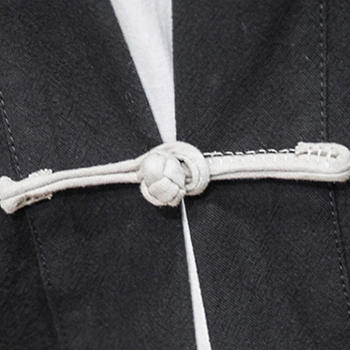 Buddha Stones Chinese Frog-Button Design Open Front Jacket Men's Cotton Linen Long Sleeve Kimono - image 2