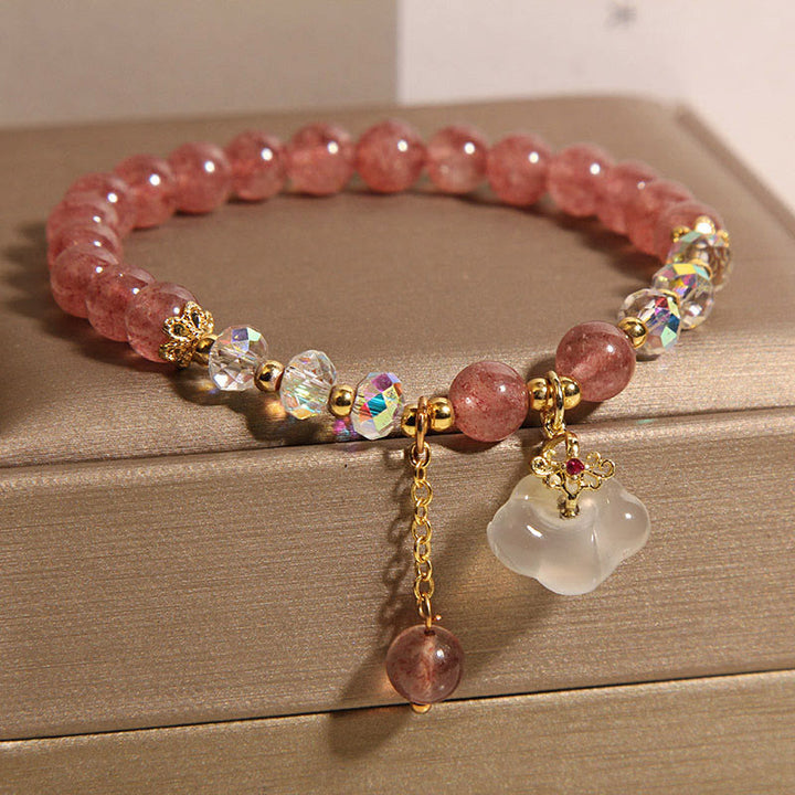 Buddha Stones Auspicious Clouds Strawberry Quartz White Agate White Crystal Positive Bracelet - image 2