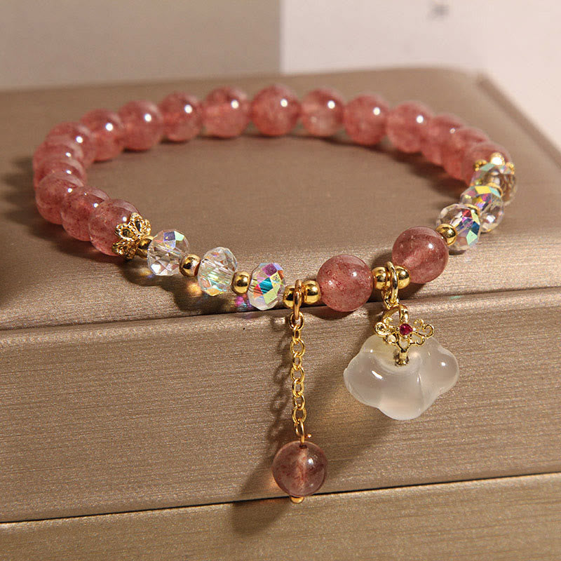 Buddha Stones Auspicious Clouds Strawberry Quartz White Agate White Crystal Positive Bracelet - image 2