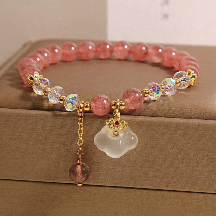 Buddha Stones Auspicious Clouds Strawberry Quartz White Agate White Crystal Positive Bracelet - image 1