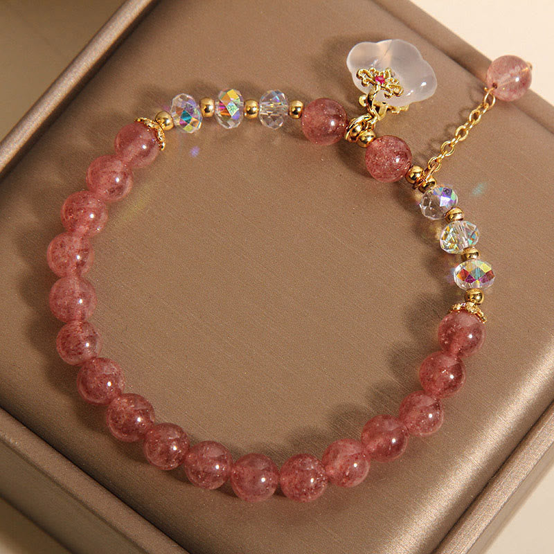 Buddha Stones Auspicious Clouds Strawberry Quartz White Agate White Crystal Positive Bracelet - image 4