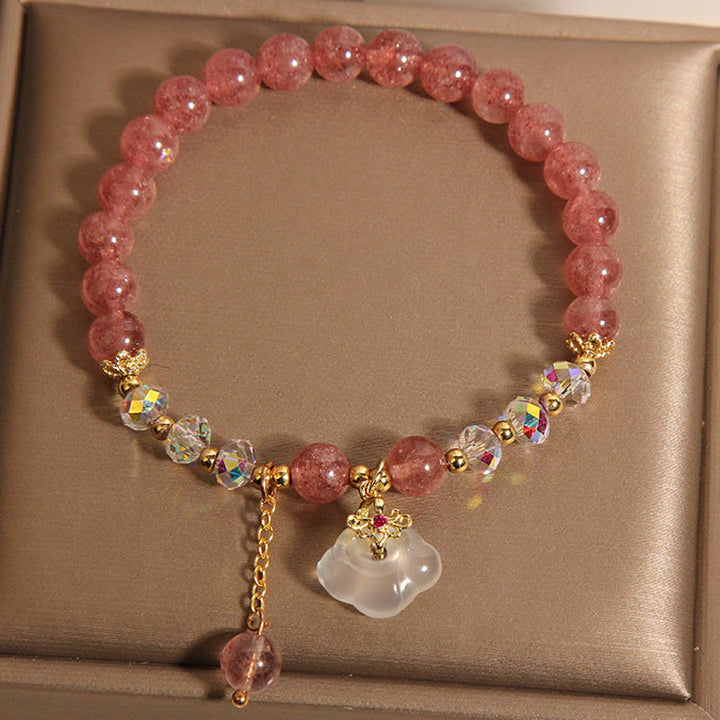 Buddha Stones Auspicious Clouds Strawberry Quartz White Agate White Crystal Positive Bracelet - image 3