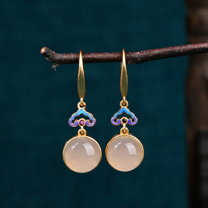 Buddha Stones 925 Sterling Silver Posts Natural Chalcedony Gold-plated Harmony Earrings - image 1