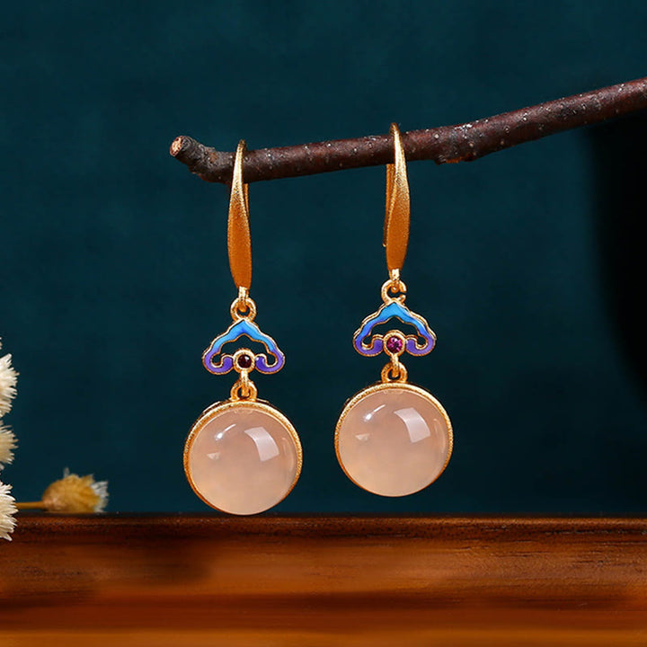 Buddha Stones 925 Sterling Silver Posts Natural Chalcedony Gold-plated Harmony Earrings - image 2