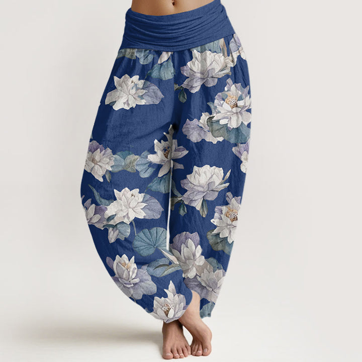 Buddha Stones Casual Elegant Lotus Print Design Women's Elastic Waist Harem Pants - RoyalBlue - US22,UK/AU26,EU54 (6XL) - image 4