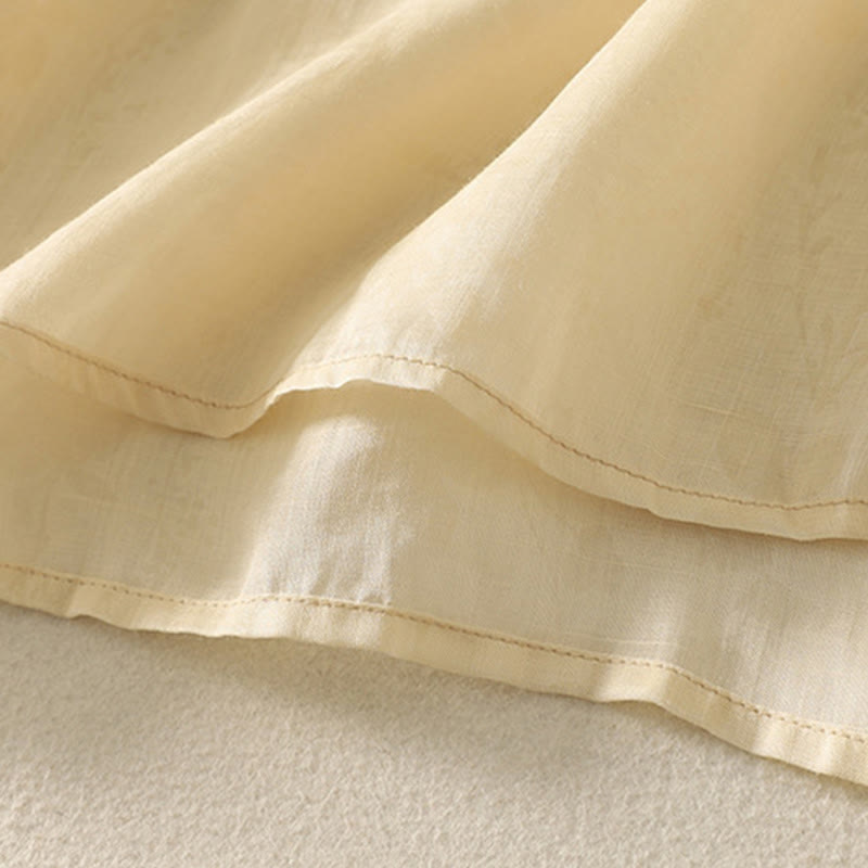 Buddha Stones Embroidery Frog-Button Mandarin Collar Cotton Women's Half Sleeves Shirt - image 4