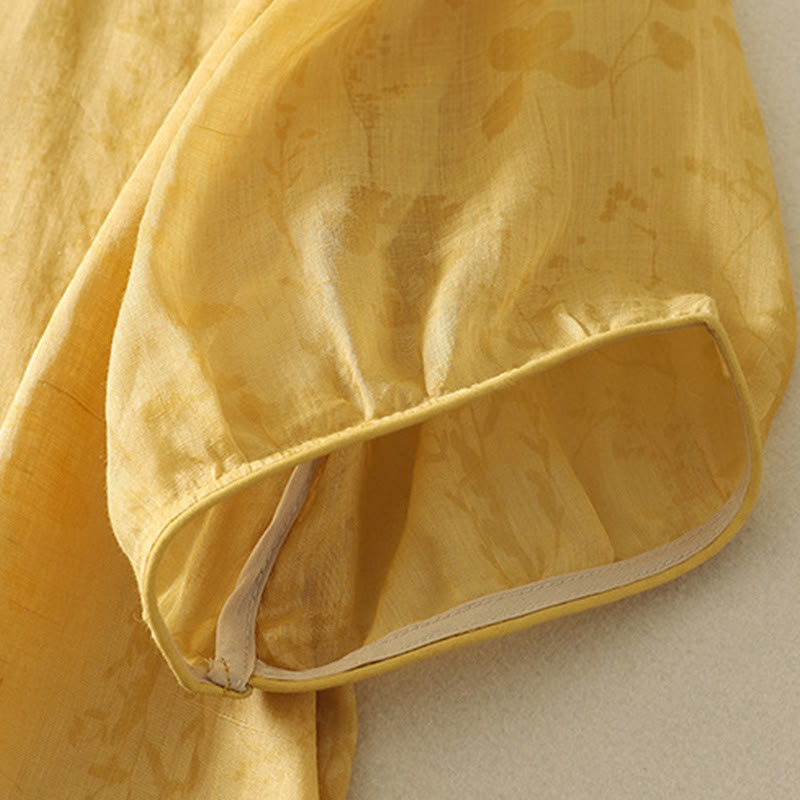 Buddha Stones Embroidery Frog-Button Mandarin Collar Cotton Women's Half Sleeves Shirt - image 9