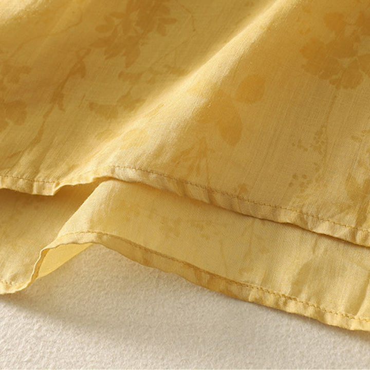 Buddha Stones Embroidery Frog-Button Mandarin Collar Cotton Women's Half Sleeves Shirt - image 11