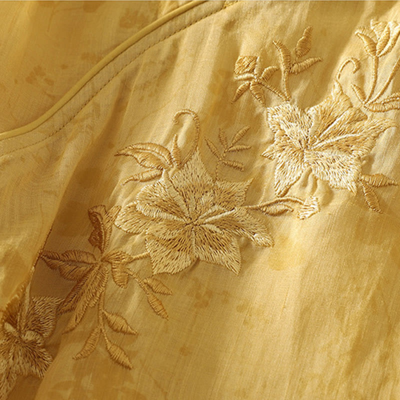 Buddha Stones Embroidery Frog-Button Mandarin Collar Cotton Women's Half Sleeves Shirt - image 10