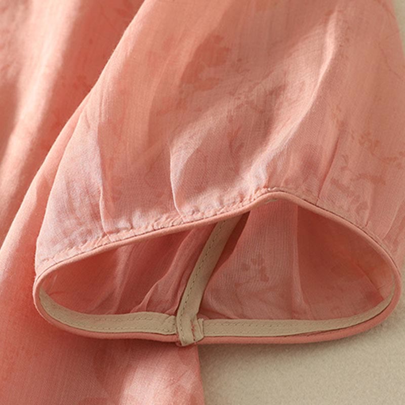 Buddha Stones Embroidery Frog-Button Mandarin Collar Cotton Women's Half Sleeves Shirt - image 15