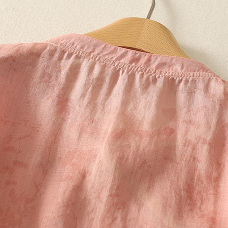 Buddha Stones Embroidery Frog-Button Mandarin Collar Cotton Women's Half Sleeves Shirt - image 20