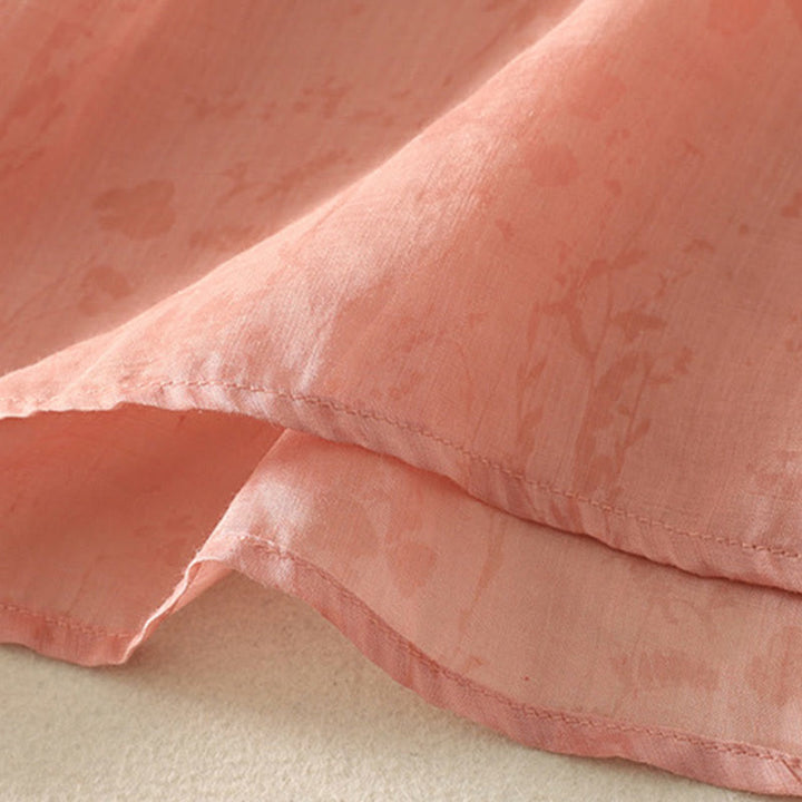 Buddha Stones Embroidery Frog-Button Mandarin Collar Cotton Women's Half Sleeves Shirt - image 16