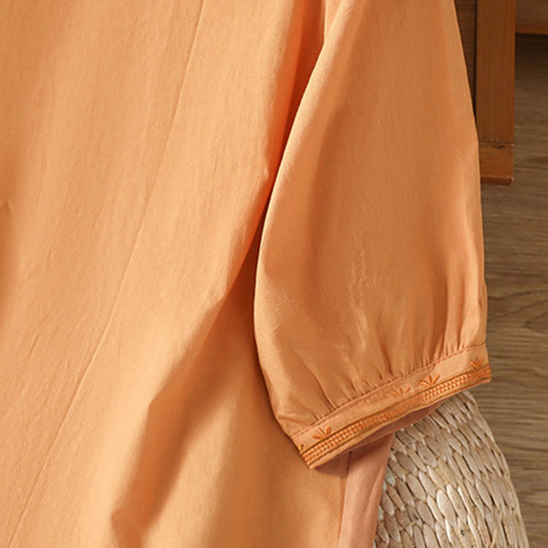 Buddha Stones Symmetrical Embroidery Cotton Women's V-neck Shirt - image 22