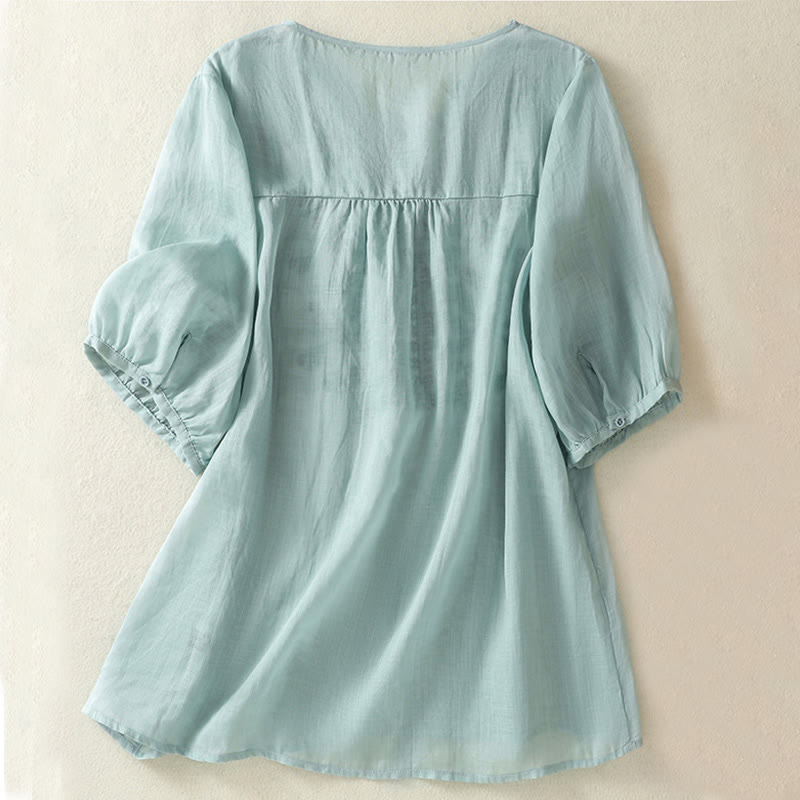 Buddha Stones Embroidered Lace Casual Women's Cotton Linen Half Sleeve T-shirt - image 10