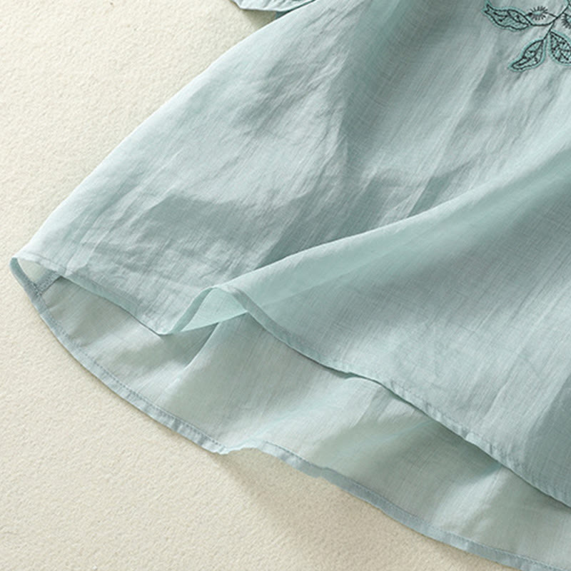 Buddha Stones Embroidered Lace Casual Women's Cotton Linen Half Sleeve T-shirt - image 14