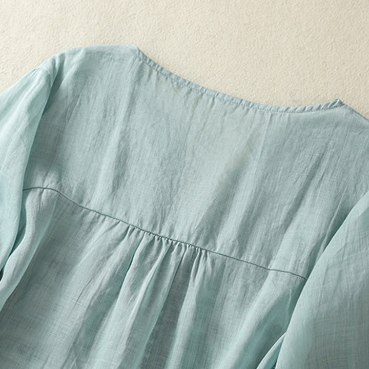 Buddha Stones Embroidered Lace Casual Women's Cotton Linen Half Sleeve T-shirt - image 17