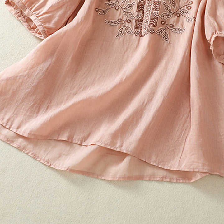 Buddha Stones Embroidered Lace Casual Women's Cotton Linen Half Sleeve T-shirt - image 25