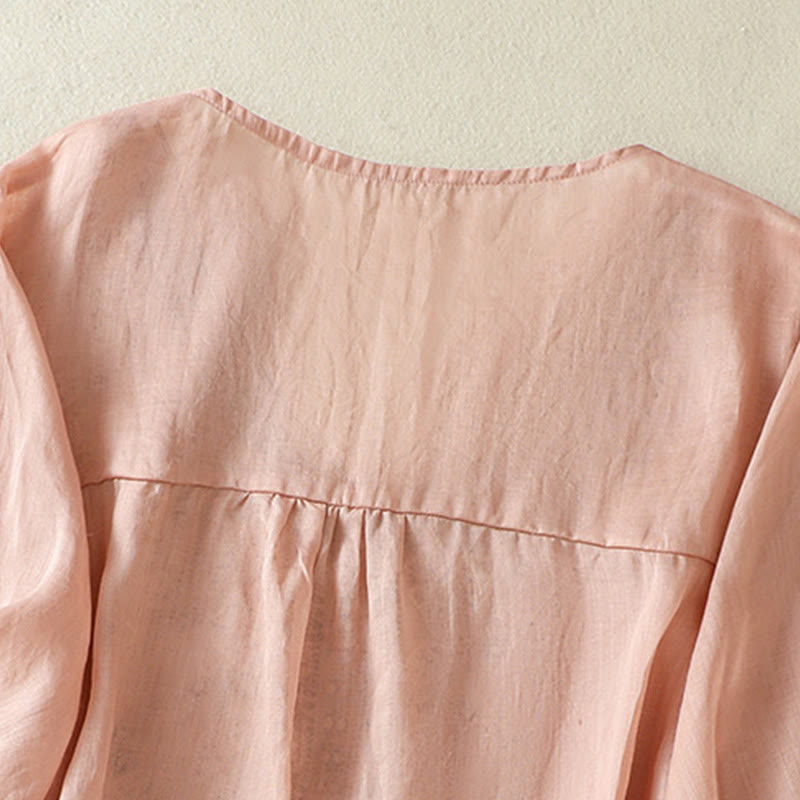 Buddha Stones Embroidered Lace Casual Women's Cotton Linen Half Sleeve T-shirt - image 22