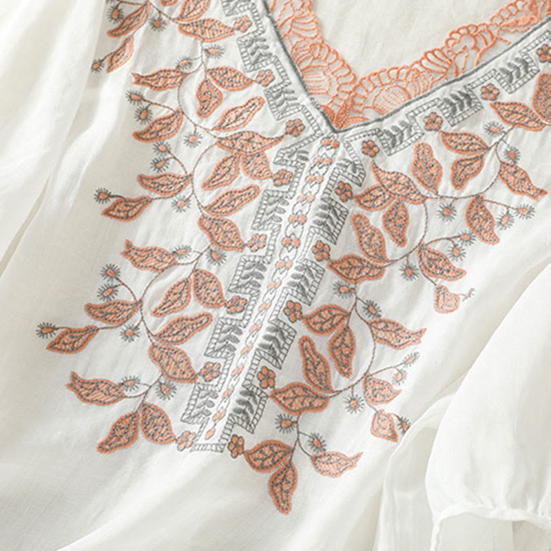 Buddha Stones Embroidered Lace Casual Women's Cotton Linen Half Sleeve T-shirt - image 34