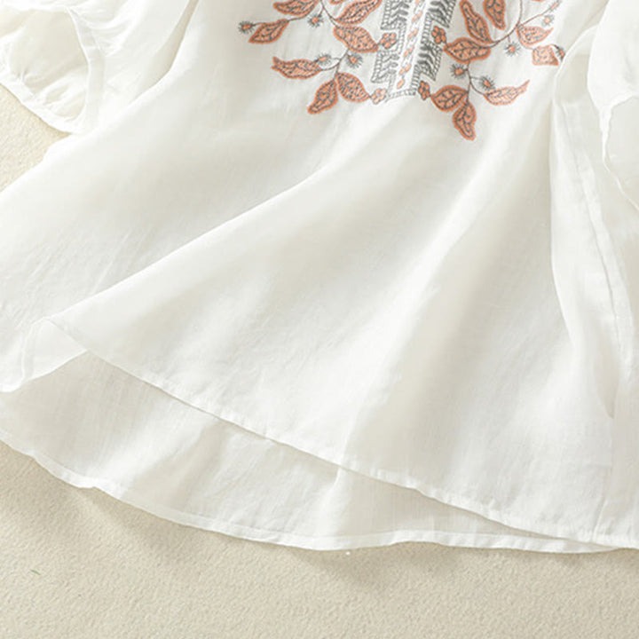 Buddha Stones Embroidered Lace Casual Women's Cotton Linen Half Sleeve T-shirt - image 32