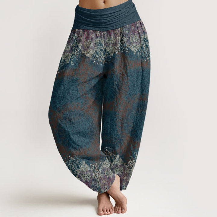 Buddha Stones Pure Cotton Casual Lycoris Radiata Mandala Pattern Women's Elastic Waist Harem Pants - MidnightBlue - US22,UK/AU26,EU54 (6XL) - image 0