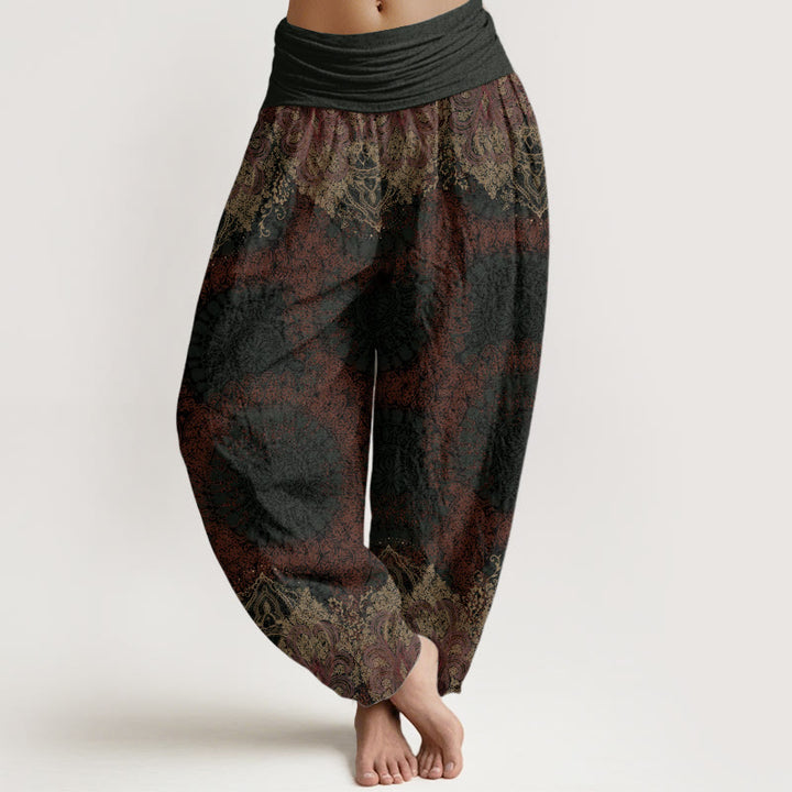 Buddha Stones Pure Cotton Casual Lycoris Radiata Mandala Pattern Women's Elastic Waist Harem Pants - Black - US22,UK/AU26,EU54 (6XL) - image 6