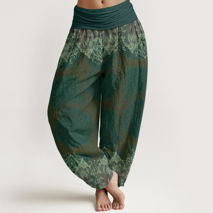 Buddha Stones Pure Cotton Casual Lycoris Radiata Mandala Pattern Women's Elastic Waist Harem Pants - SeaGreen - US22,UK/AU26,EU54 (6XL) - image 9