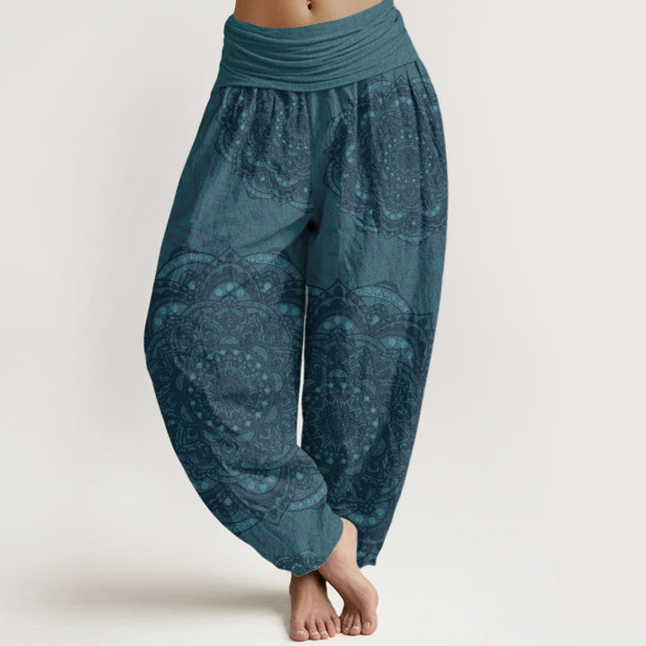 Buddha Stones Pure Cotton Mandalas Paisley Pattern Women's Elastic Waist Harem Pants - DarkCyan - US22,UK/AU26,EU54 (6XL) - image 0